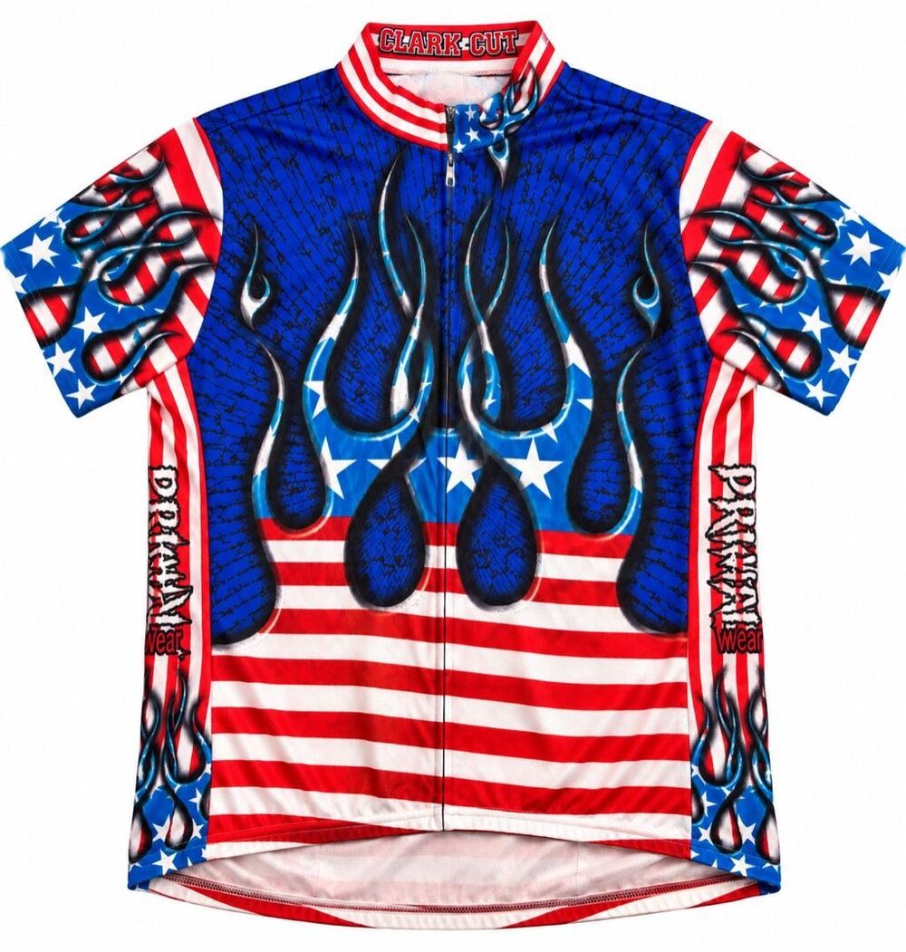 Primal Wear Flame Out USA Flag Men’s Cycling Jersey 2XL Patriotic Tribal Flames